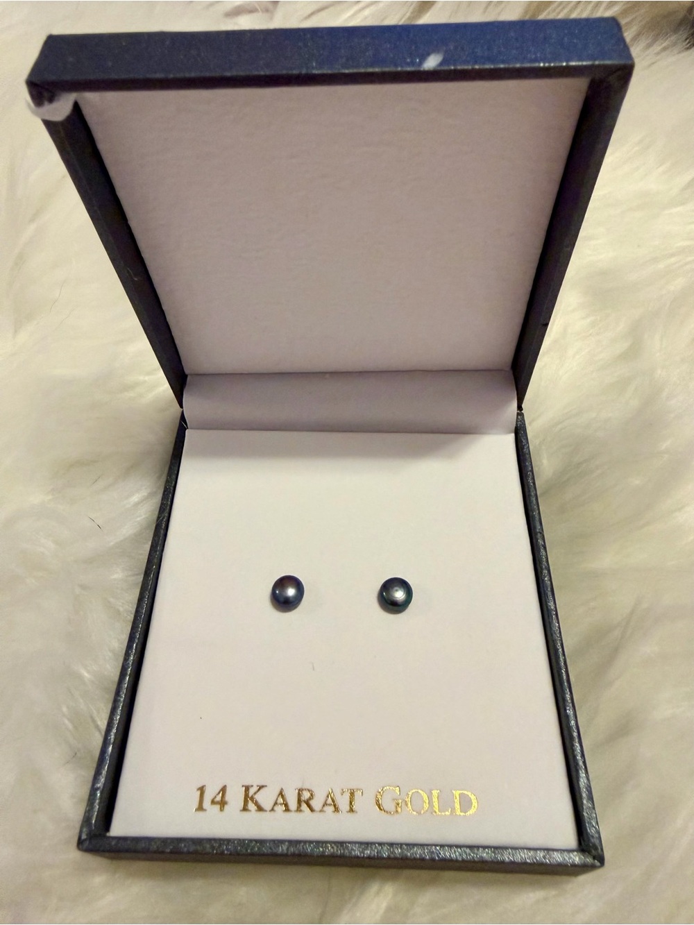 14 Kt Karat Gold Fresh Water Pearl Earrings Iridescent Blue Gray Studs NIB